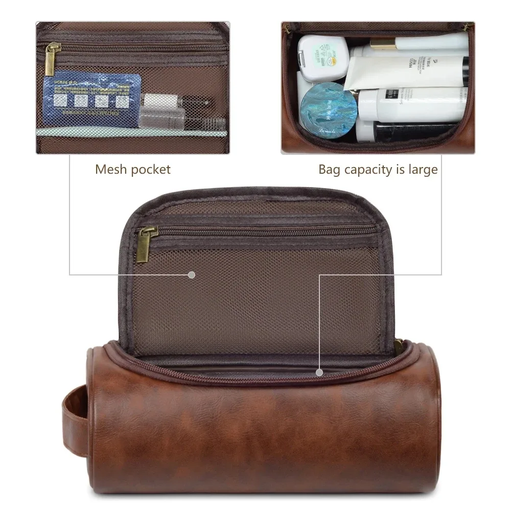 trousse de toilette de voyage de haute qualité pour femmes et hommes, sacs à cosmétiques rétro en cuir pu, trousse de maquillage de voyage étanche