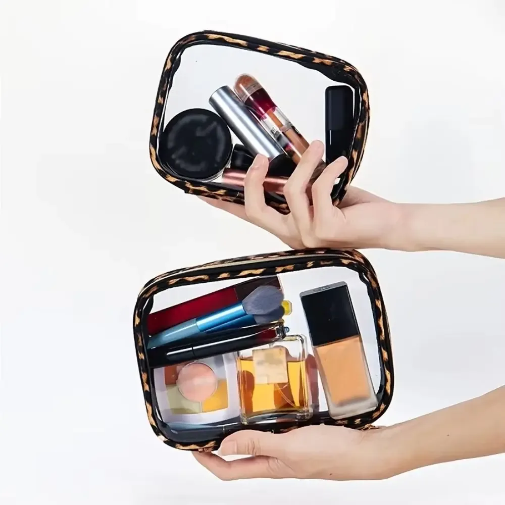 sac de maquillage imprimé léopard, sac à cosmétiques de voyage transparent et étanche avec fermeture éclair, sac de rangement de grande capacité