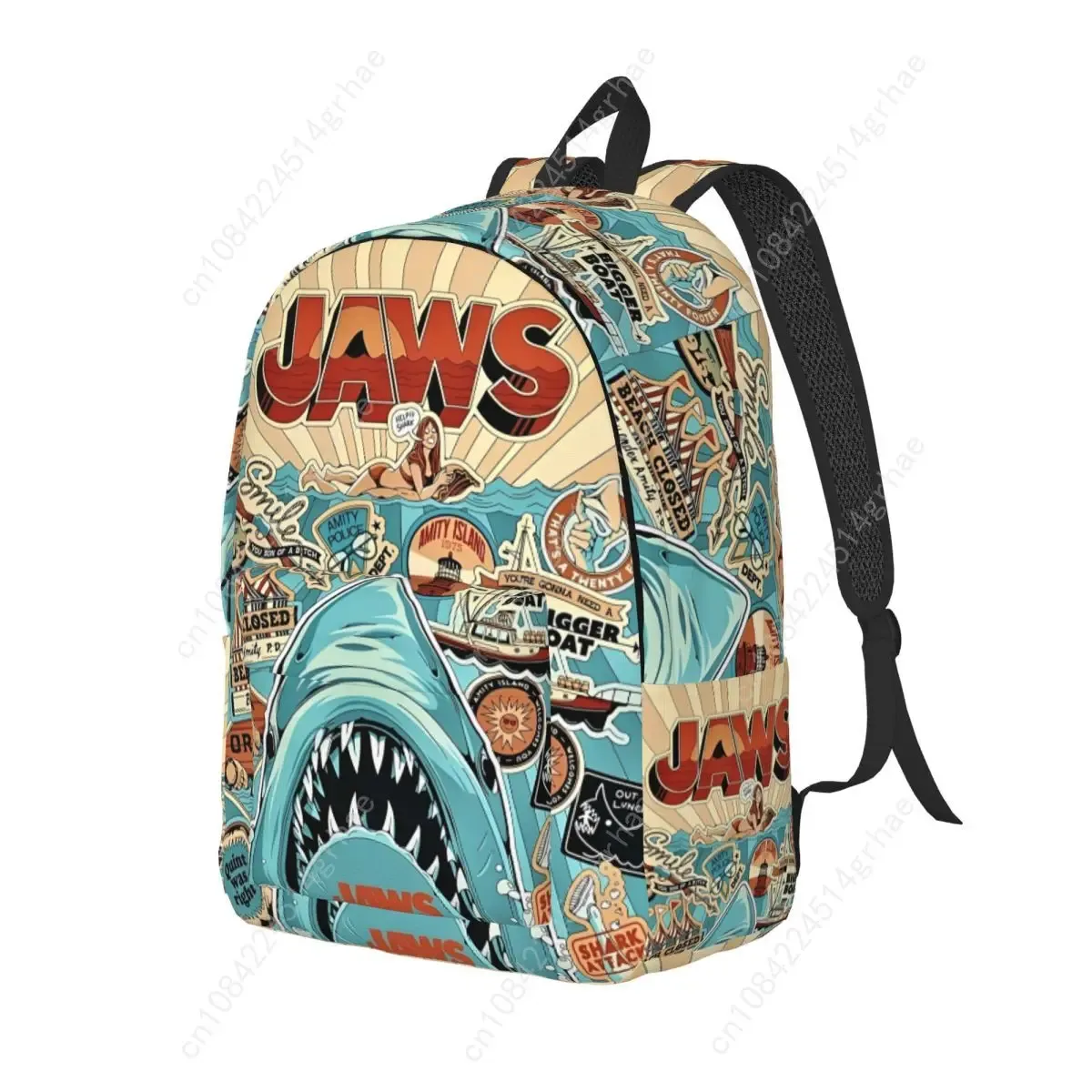 sac à dos jaws classic film amity island pour hommes, femmes, adolescents, étudiants, randonnée, voyage, sac à dos de jour, sac à bandoulière pour ordinateur portable, extérieur