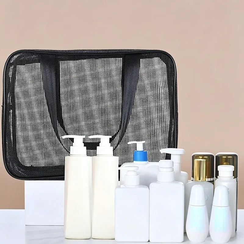 sac de douche en maille respirant, trousse de toilette portable, organisateur de cosmétiques pour la salle de sport, la natation, les voyages et l'usage quotidien des hommes.