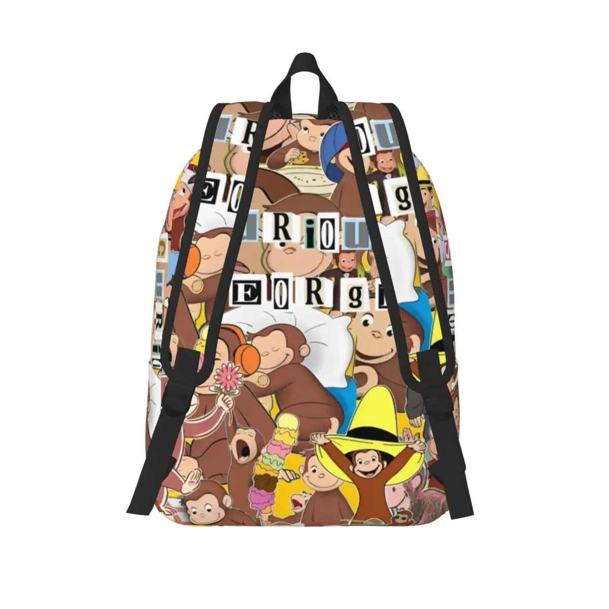 sac dos toile imprimé curious george kaki gris vert doré marron bleu beige noir voyage lycée randonnée