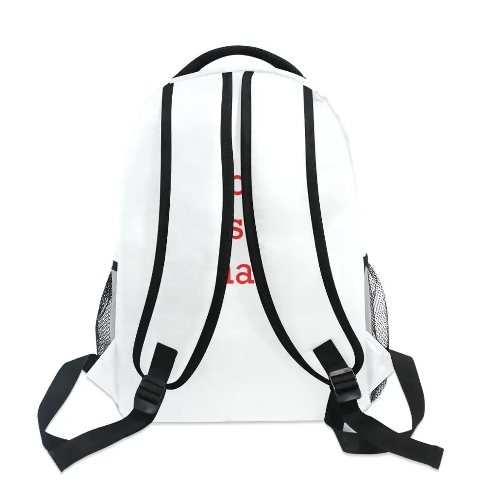 sac dos polyestere blanc bandes noires poche zippée maille graphique structure rigide voyage école