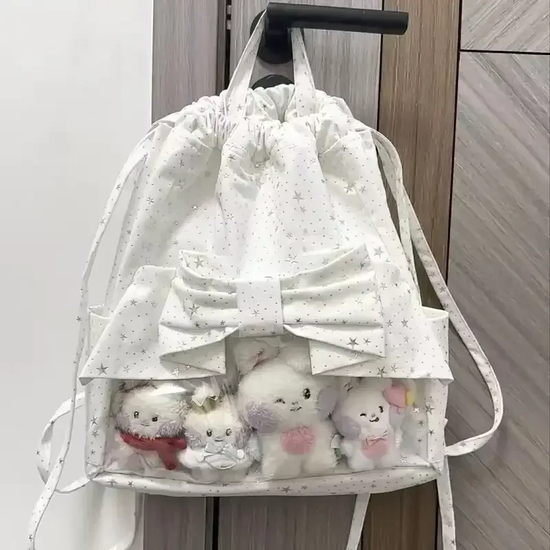 sac ita à cordon de serrage style étoile japonaise ulzzang, sac à poupées, nœud, grand sac à dos polyvalent pour femme, idéal pour les trajets quotidiens, sac ita mignon et adorable