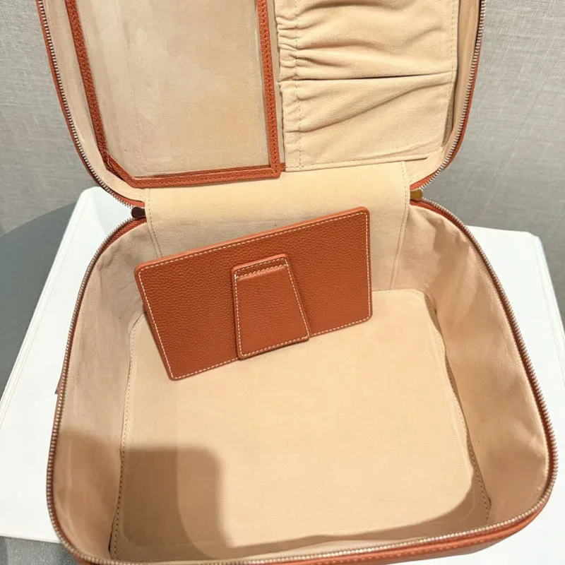 trousse de maquillage grande capacité en cuir de vachette première couche, sac de maquillage multifonctionnel, sac à bijoux de voyage, sac de rangement