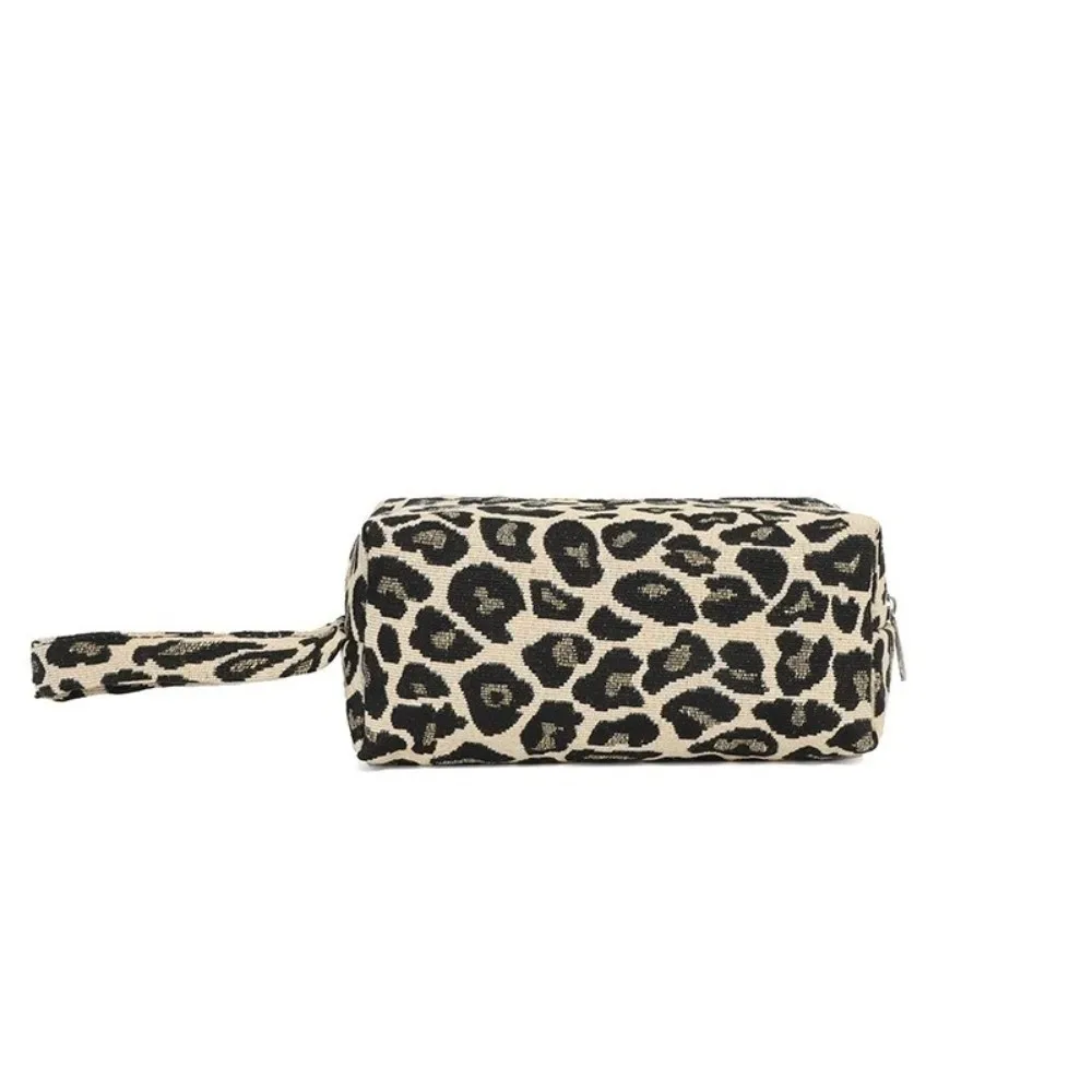 sacs à maquillage portables à imprimé léopard, grande capacité avec poignée, sac à stylos, fermeture éclair, sac de rangement, sac à main de voyage