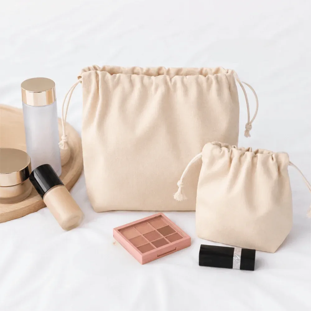 sacs cosmétiques portables en toile avec cordon de serrage, sacs de toilette souples réutilisables, sacs organisateurs de bijoux, cadeaux