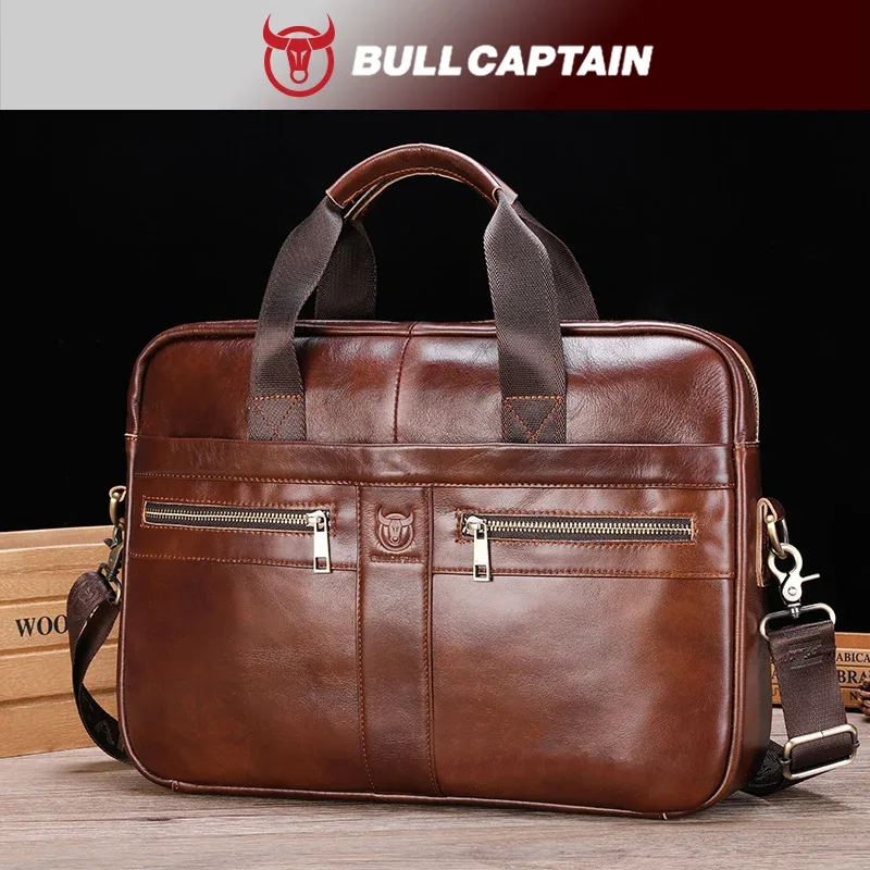 sac à main pour homme bullcaptain, sacoche d'affaires en cuir de haute qualité, sac à bandoulière, sac de bureau, sac pour ordinateur portable 14 pouces