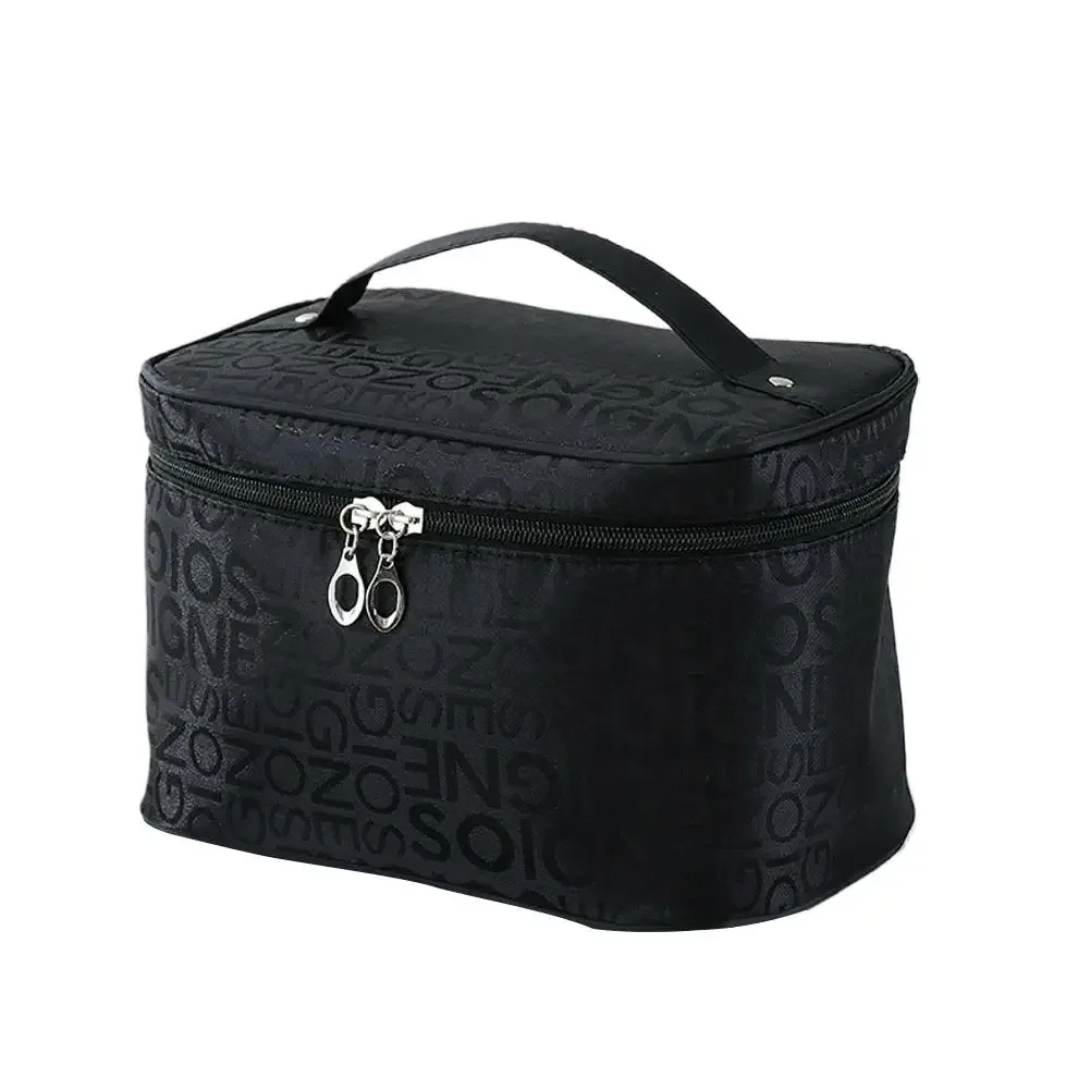 sac à cosmétiques de style coréen avec imprimé de lettres, grande capacité, portable, étui de maquillage de voyage, organisateur de rangement pour articles de toilette pour femmes.