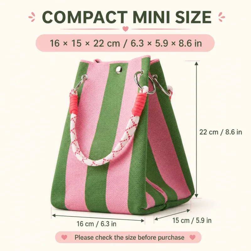 mini sac fourre-tout en tricot style coréen pour femme, sac à main en crochet rayé, sac à bandoulière léger pour l'été, pour les vacances