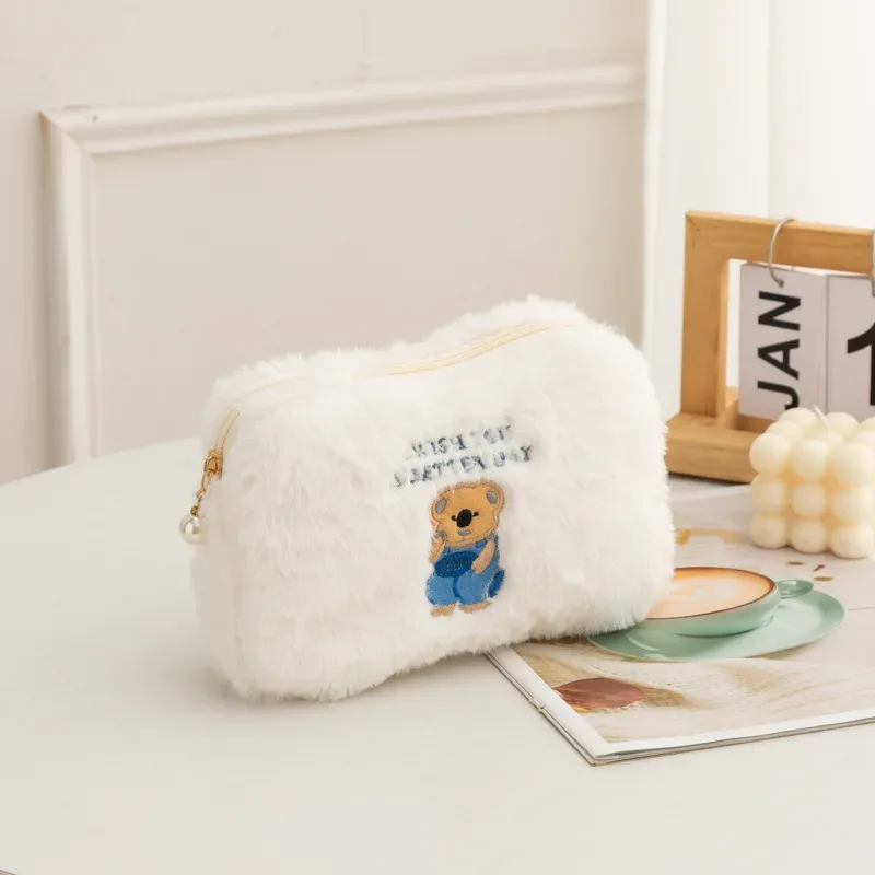 sac à cosmétiques en peluche pour filles, sac de rangement de grande capacité, porte-poudres de maquillage, cadeau pour filles, école coréenne, étudiant