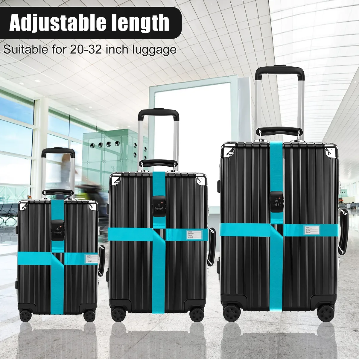 sangle de bagage antivol réglable, sangle croisée de valise, peintures tsa, serrure, faisceau de bagages, ceinture, 20-32 po, 2 pièces, 1 pièce