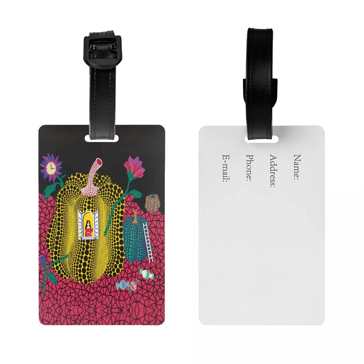 étiquette de bagage personnalisée yayoi kusama, peinture abstraite, protection de la vie privée, étiquettes de bagage, sac de voyage, valise attro