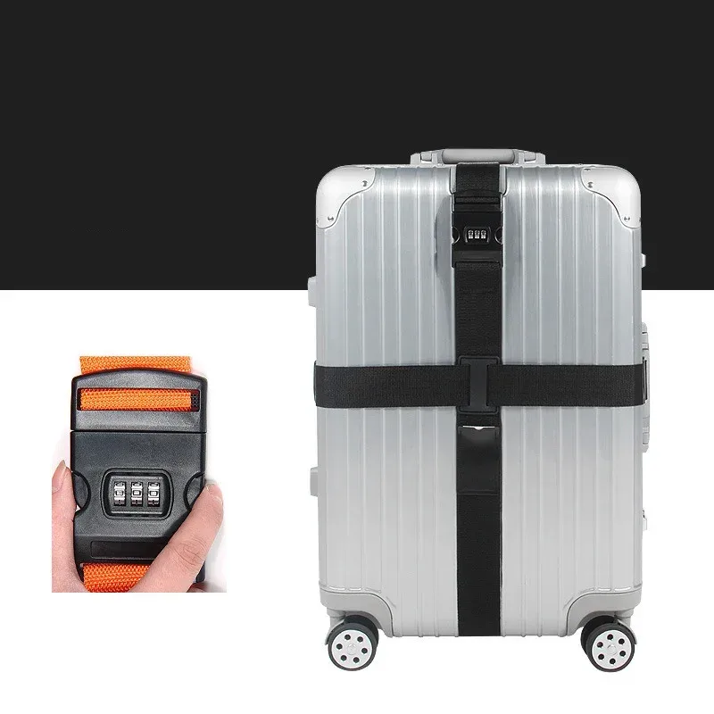 sangle de valise à verrouillage par code, sangle de bagage réglable, ceinture de fixation croisée, accessoires essentiels de voyage, fournitures pour valises, sangle de fixation