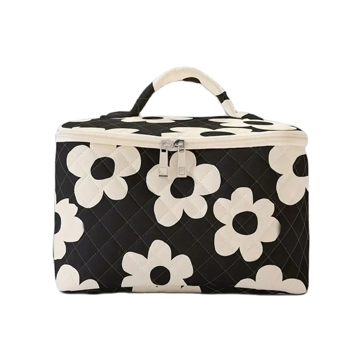 cosmétiques de voyage portables avec petits motifs de fleurs jaunes, sac de rangement de voyage de grande capacité, trousse de maquillage mignonne et élégante, 1pc