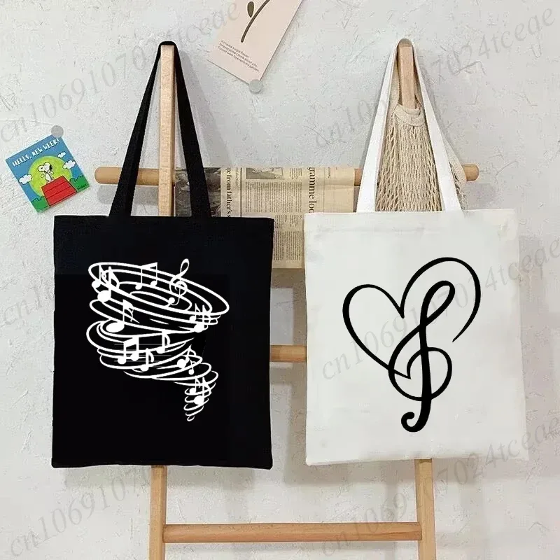 sac en toile harajuku pour femmes, sacs à bandoulière décontractés, grand sac fourre-tout, sac à main avec motifs de notes musicales, sacs à main tendance