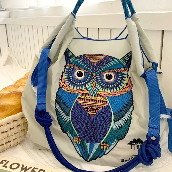 sac de shopping brodé pour femmes, avec chaîne à billes, grande capacité, en nylon écologique, sac à main, sac à bandoulière, sac porté en travers du corps.