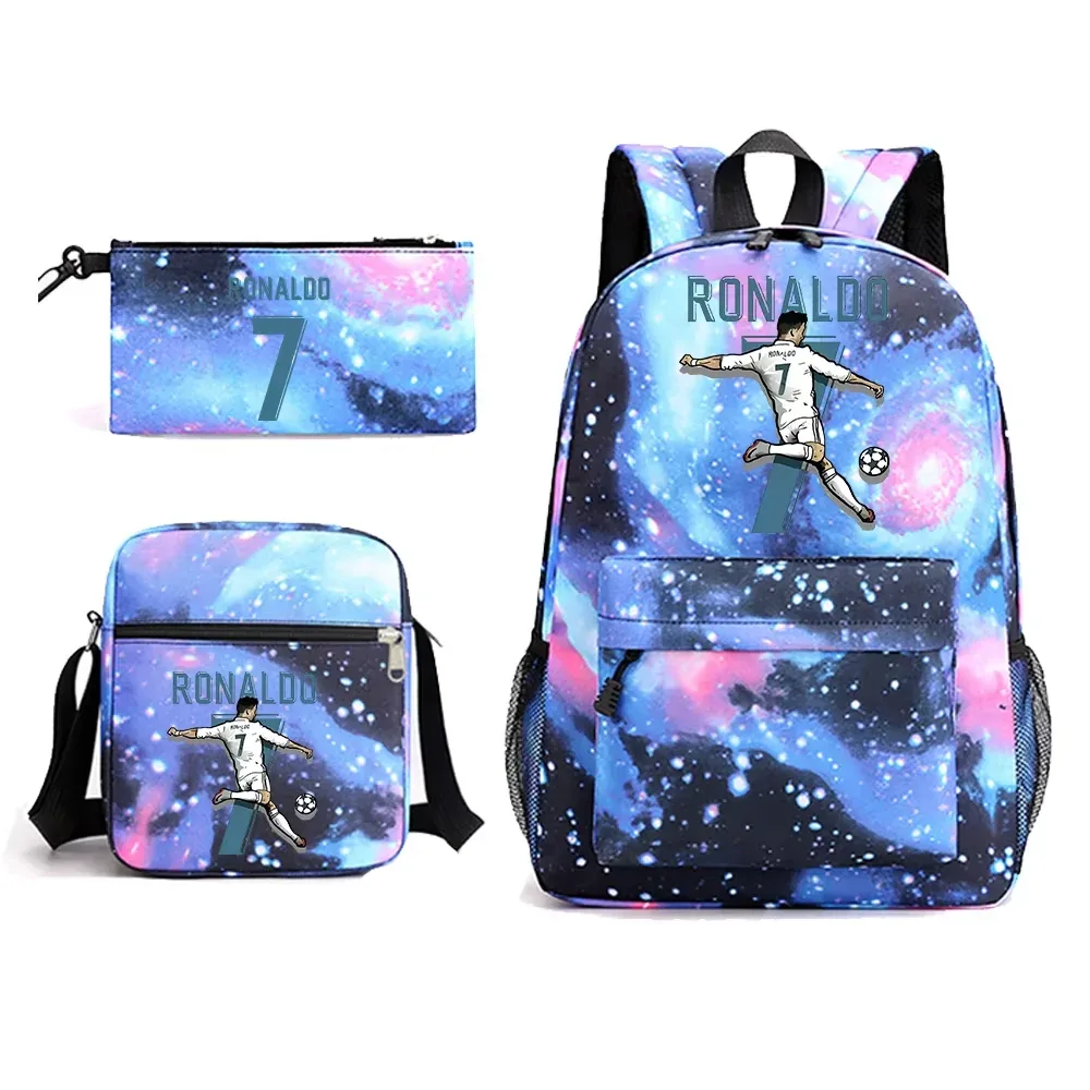 sac à dos ronaldo cr7 pour garçons et hommes, sac à bandoulière pour l'école, 3 pièces, trousse à crayons pour les fans, cadeau pour adolescents, garçons et filles, sac à dos de jour pour l'extérieur