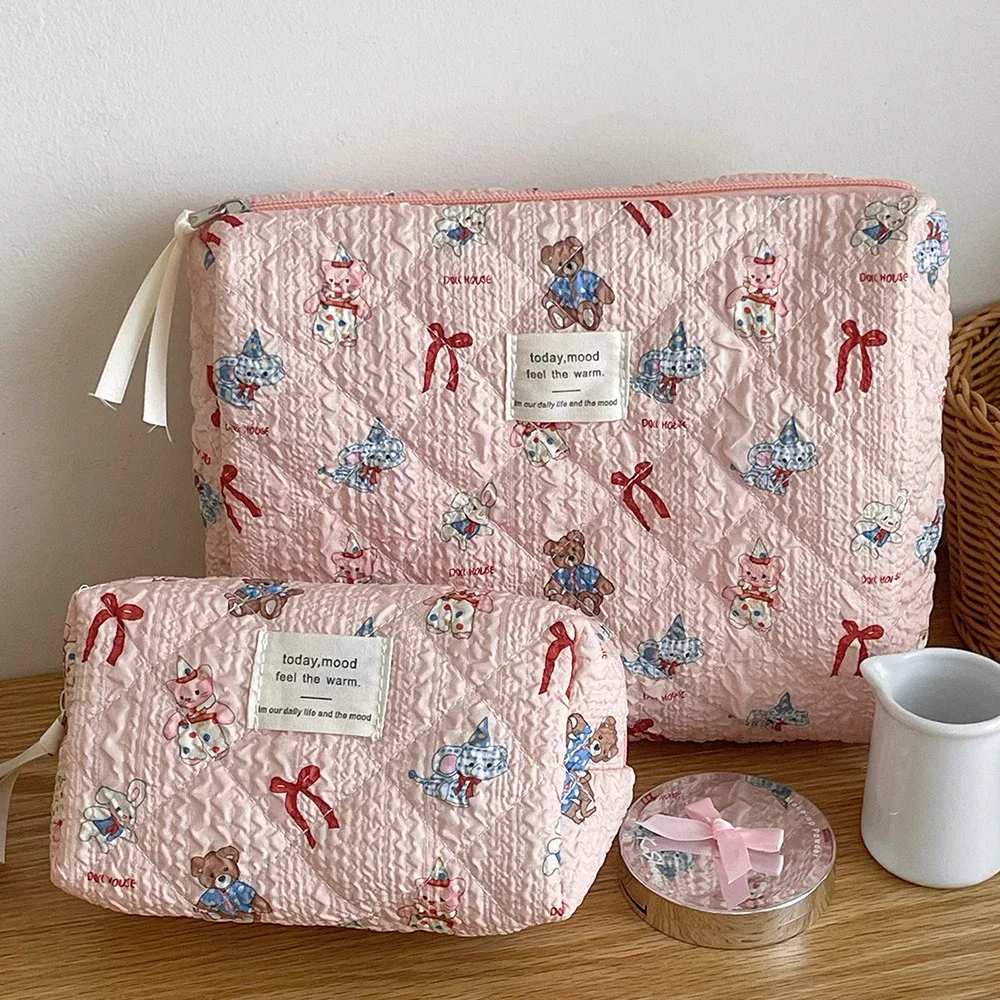 sac de maquillage rose mignon pour filles, fourre-tout portable, pochette cosmétique, sac à main de personnalité pour dames, sac de maquillage matelassé à fermeture éclair