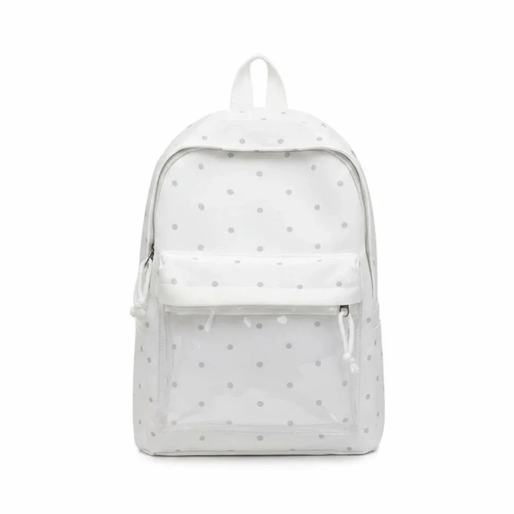 sac ita de style japonais avec fenêtre transparente, bretelles réglables, sac à dos transparent, grande capacité, doublure en polyester, sac à dos à pois.