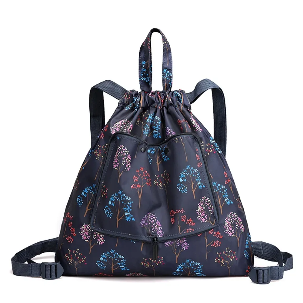 sac de courses multifonctionnel à fleurs, sac à cordon léger et portable, sac à dos plié en nylon animal, voyage