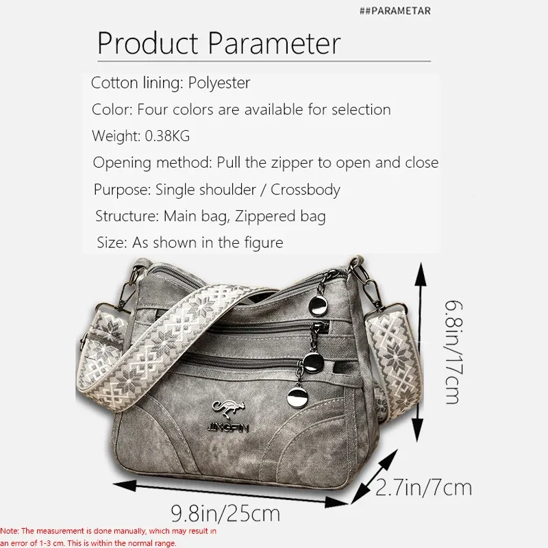 sac à bandoulière spacieux multi-poches pour femme, sac à bandoulière vintage en cuir souple avec sangle à motif ethnique pour la vie quotidienne