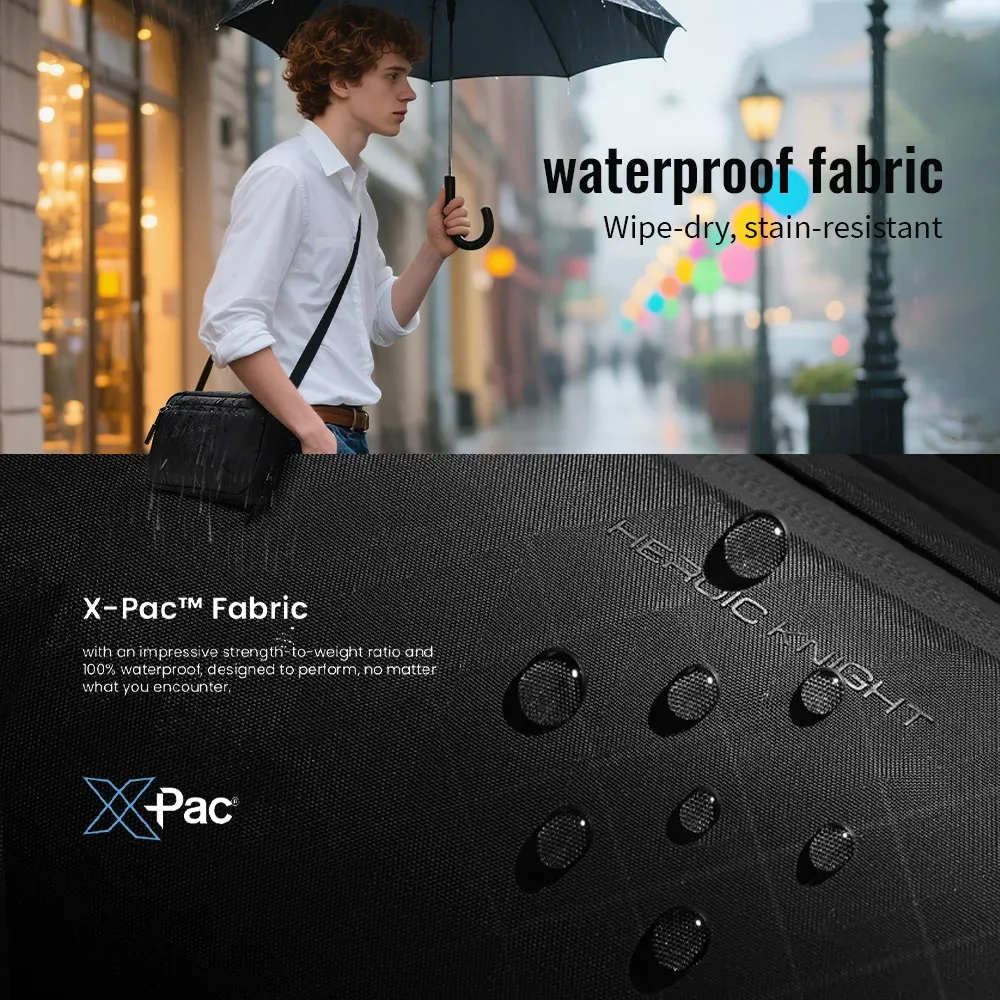 hcankcan sac à bandoulière pour homme, sac léger à bandoulière, plusieurs poches, sac de voyage en tissu x-pac imperméable, sac de rangement portable