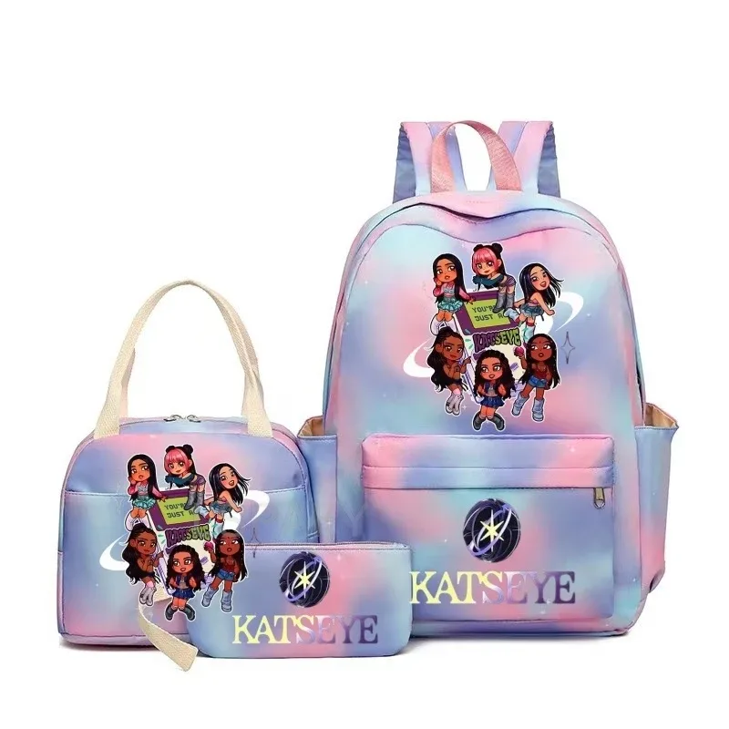 nouveaux sacs à dos katseye à imprimé amusant, 3 pièces/ensemble, sac d'école pour étudiants, sac de voyage pour adolescentes et garçons, sacs à lunch, sac à dos