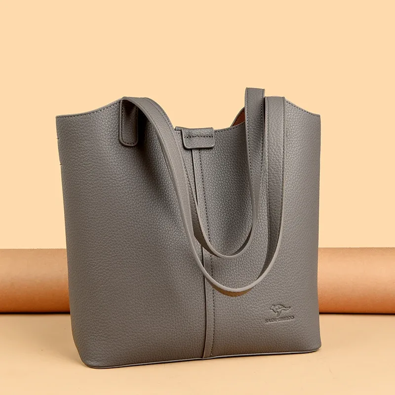 sac à bandoulière en cuir souple pour femmes, marque authentique, fourre-tout décontracté, couleur unie, sac à main design simple, sac de transport