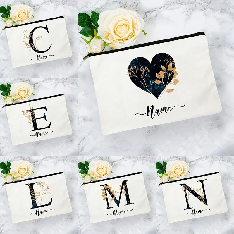 pochette organisatrice en toile noire et or de luxe avec initiales, sac de voyage pour cosmétiques, cadeau de toilette d'anniversaire avec nom personnalisé