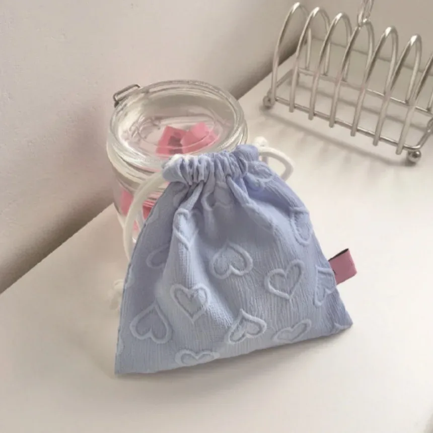 femmes mignon jacquard coeur cordon portable voyage étudiant rouge à lèvres fard à paupières petit coeur cordon bouche sac de rangement drôle