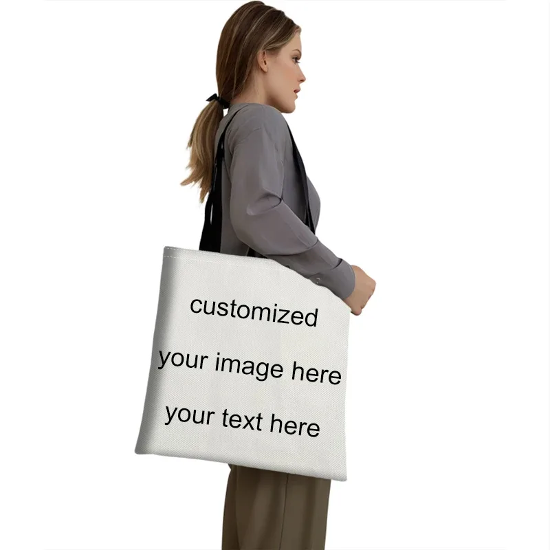 personnaliser photo texte logo nom impression sac fourre-tout femmes mode sac à main grande capacité sacs à bandoulière pour voyage dames sac à provisions