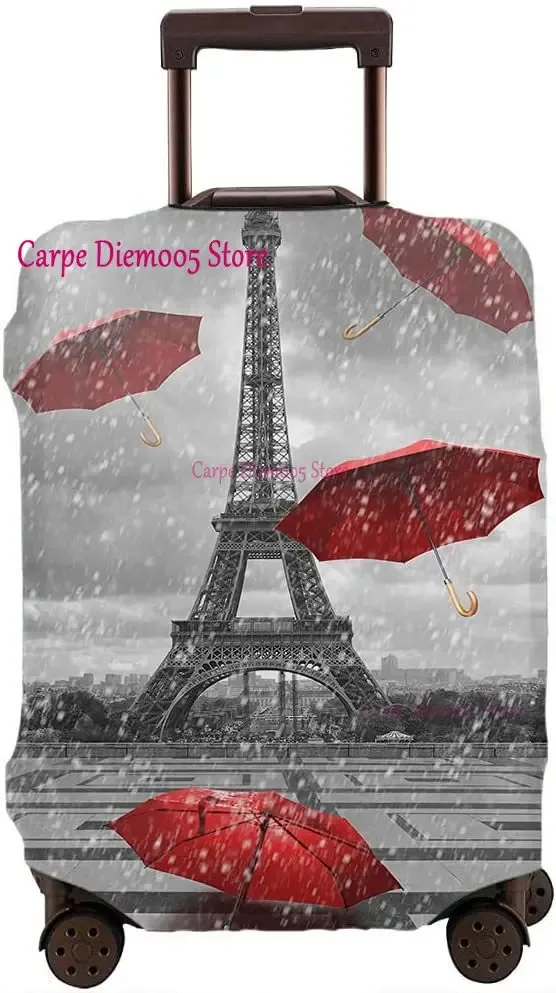 juste de valise de voyage tour eiffel paris avec fleurs roses, housse de protection des bagages, convient aux valises de 18 à 32 pouces