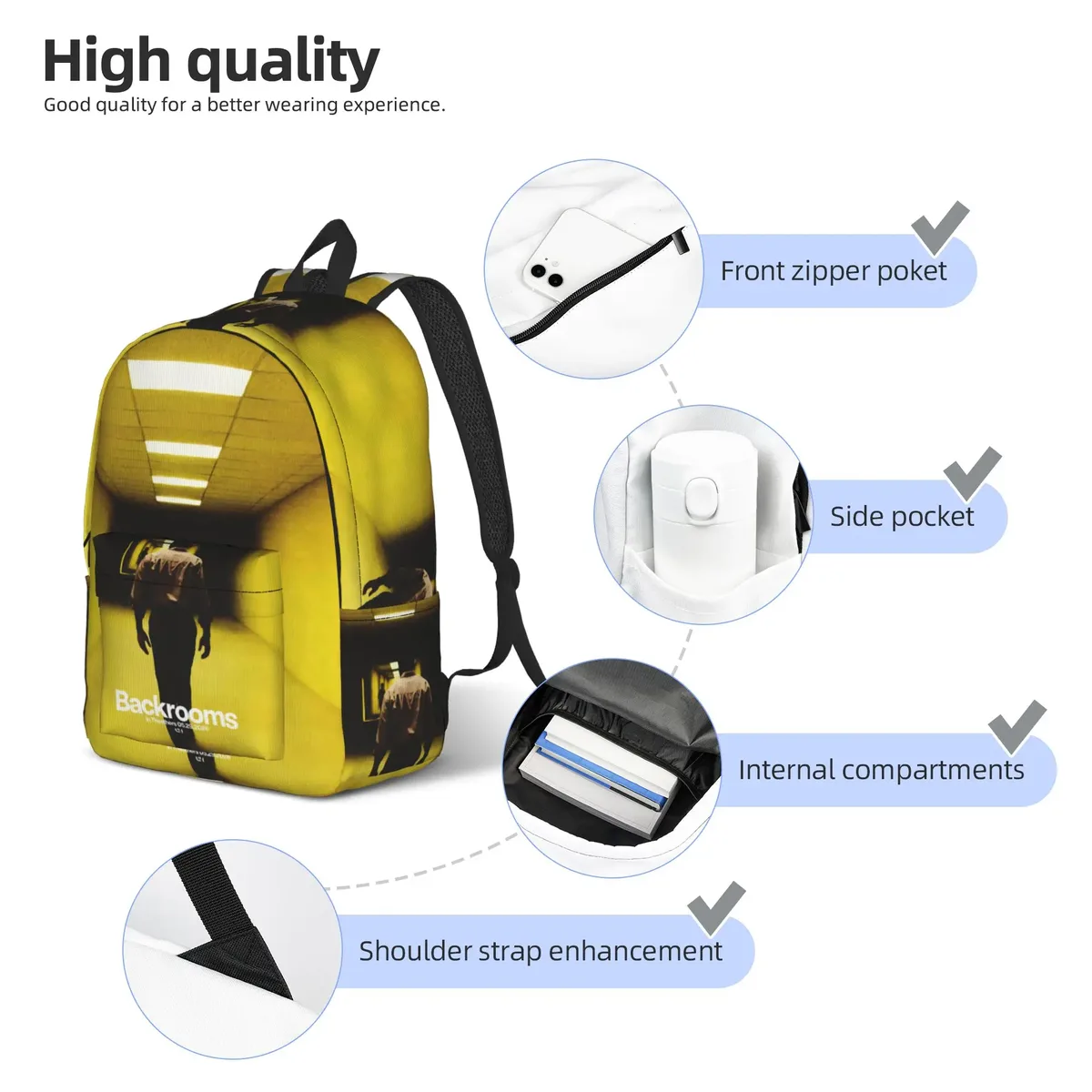 sac dos polyester jaune vif motif film couloir ultra léger voyage ecole universite femmes bandoulière ordinateur portable extérieur