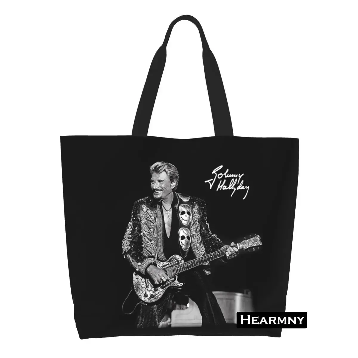 Impression de mode Johnny Hallyday Shopping sacs fourre-tout réutilisable lin épaule Shopper chanteur français Rock musique sac à main