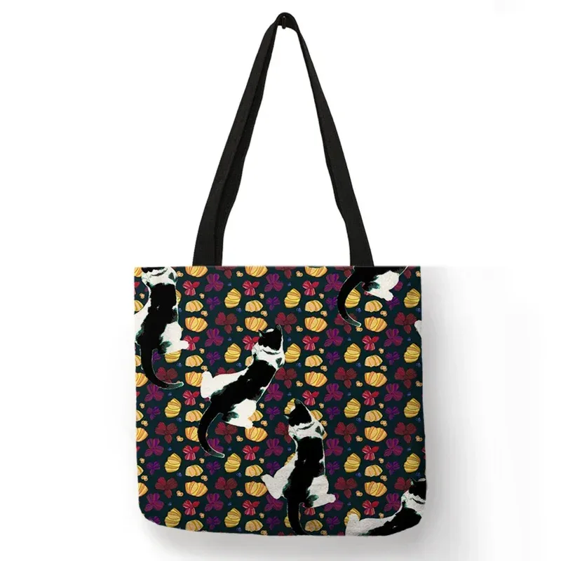 sac à bandoulière imprimé chat noir pour femmes, fourre-tout, sacs à main, peinture artistique animale, sac de shopping graphique pour boutique, supermarché, fourre-tout de plage