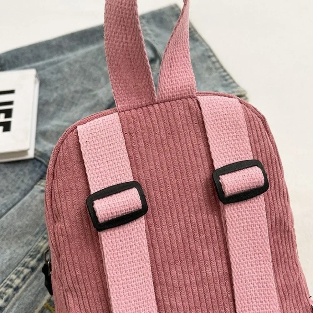 sac à dos mini en velours côtelé de couleur unie, léger, avec fermeture éclair, double bandoulière, multi-poches, style vintage, pour le quotidien et les voyages