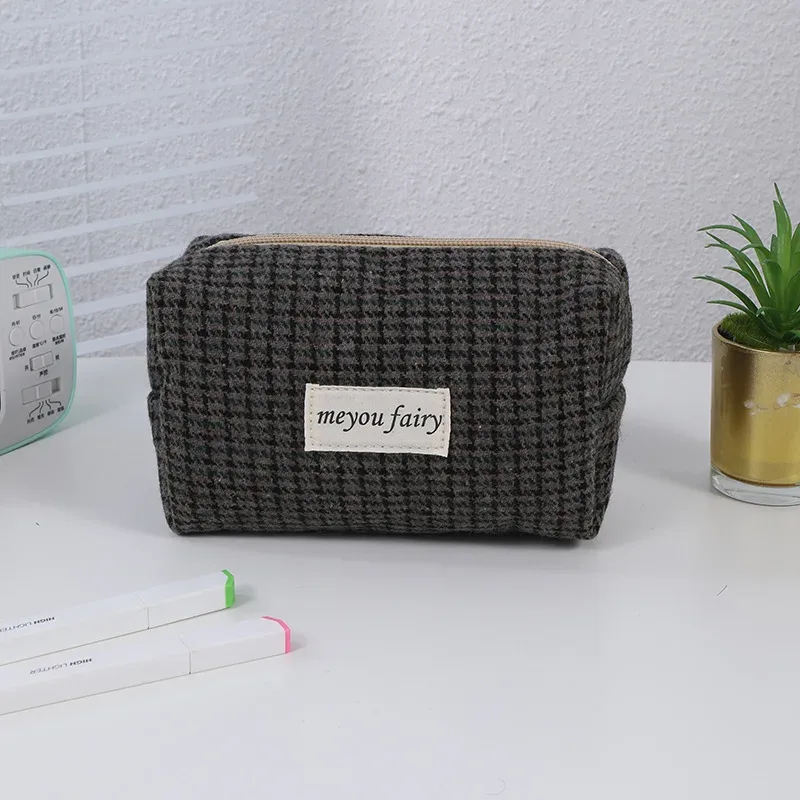 sac de rangement de voyage rétro à carreaux pour cosmétiques, trousse de toilette, rouge à lèvres, soins de la peau, sacs à main de maquillage pour filles, trousse à crayons, 2025