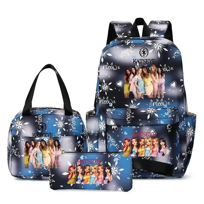 sacs à dos katseye à imprimé amusant, ensemble de 3 pièces, sacs d'école en nylon pour ordinateur portable pour femmes, pour adolescentes, garçons, étudiants, enfants, kawaii