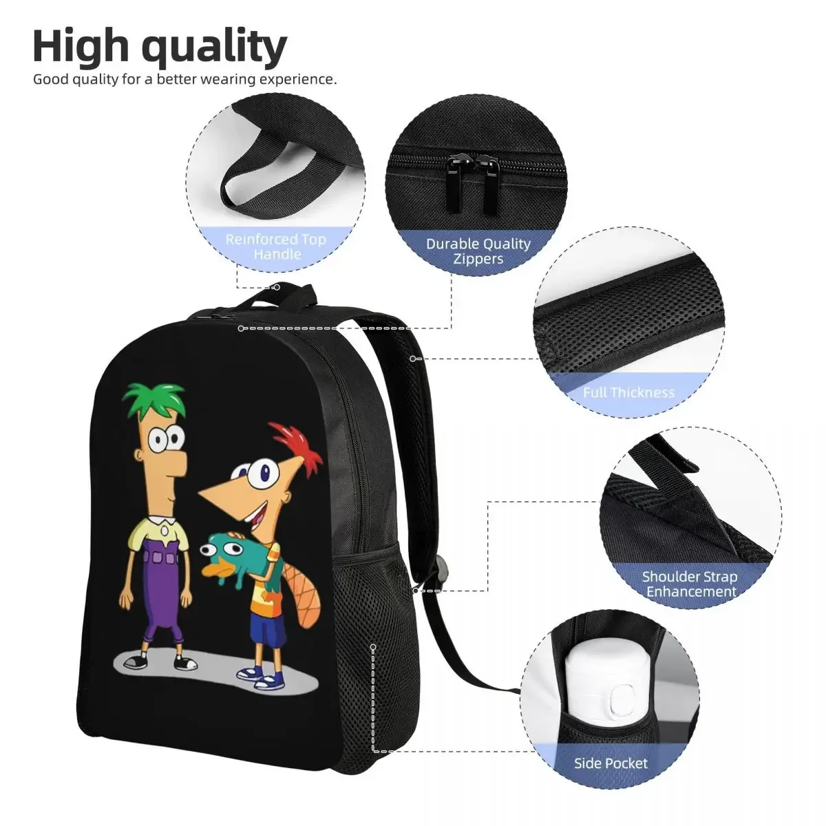 sac à dos phineas et ferb pour étudiants, garçons et filles, sac d'école, sac à bandoulière pour ordinateur portable