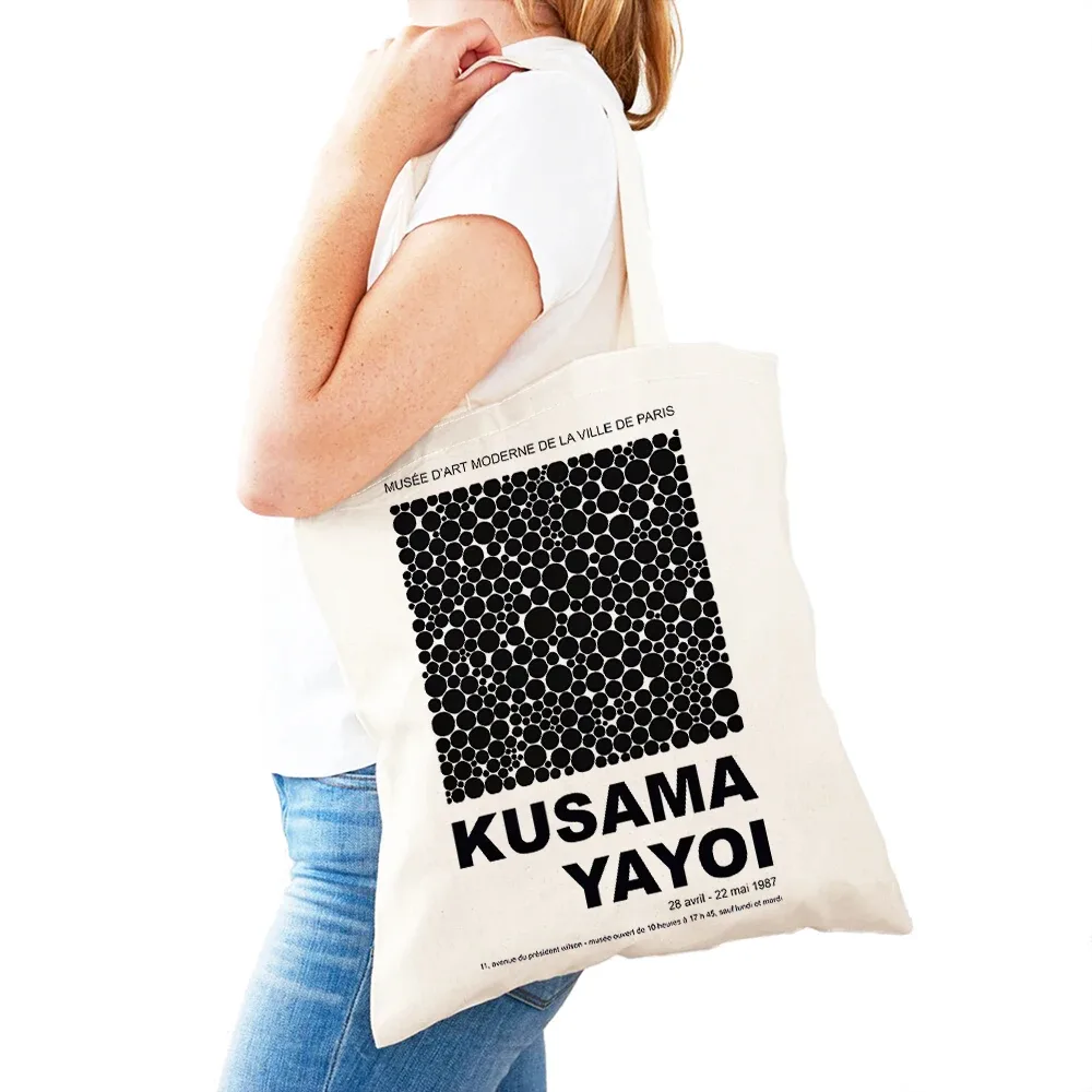sac à main dot pumpkin lady shop yayoi kusama pour femmes, sacs de shopping à double impression, motif de champ de fleurs, sac fourre-tout pour filles, motif d'œil