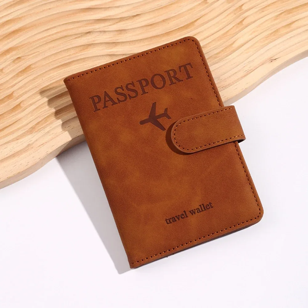 porte-passeport rfid personnalisé en pu pour homme, 2 styles d'enveloppes, motif avion imprimé, portefeuille de passeport antivol, minimaliste