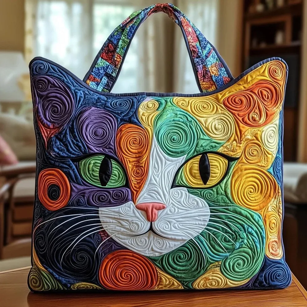 sac fourre-tout matelassé à motifs de chats pour femmes, sac à bandoulière en toile légère vintage, sac de voyage en coton de grande capacité pour femme et fille