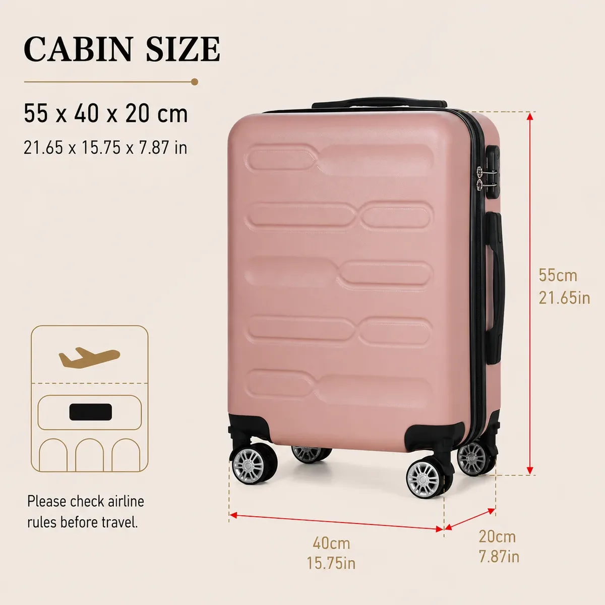 valise cabine 55*40*20cm, 20 pouces, compatible avec plusieurs compagnies aériennes, roues détachables, poignée télescopique à trois sections, plusieurs compartiments, coque rigide, affaires, voyages de week-end, cadeau de vacances