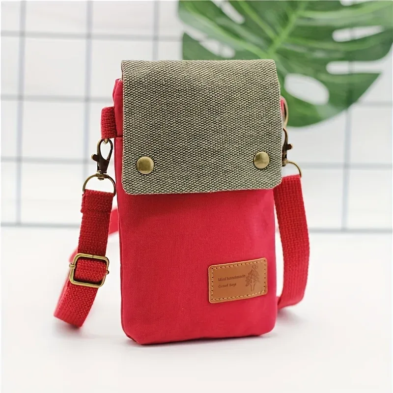sac à bandoulière en toile de couleur unie pour téléphone portable, sac en tissu simple pour femmes, sacoche à la mode, porte-monnaie à bandoulière