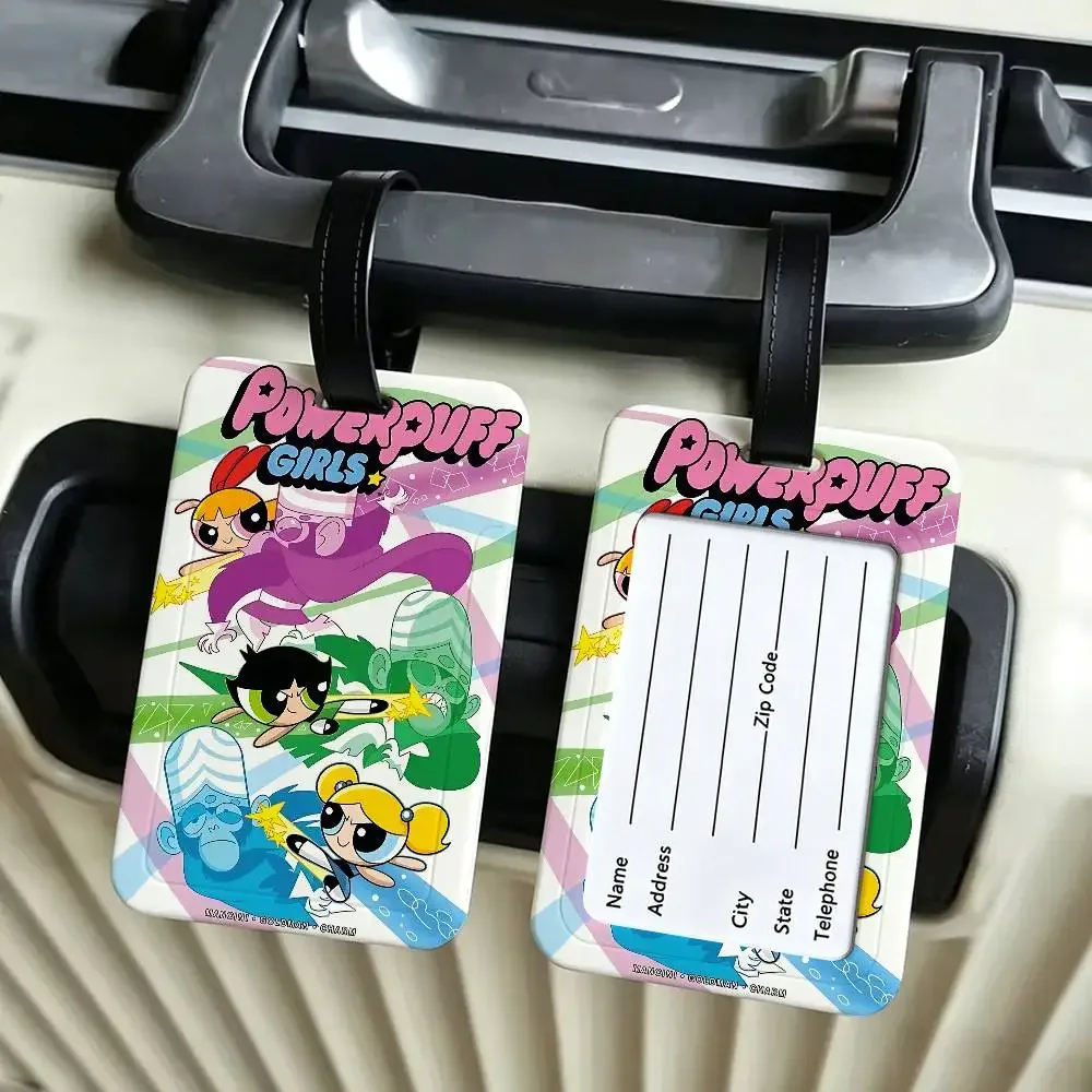 porte-carte d'informations en pvc the-powerpuffs-g-girls, étiquette de bagage anti-perte, étiquette de nom imperméable pour les voyages
