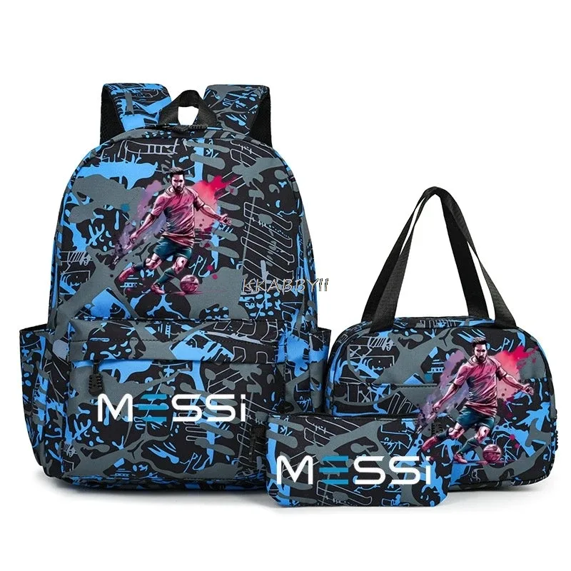 sacs à dos de voyage et d'extérieur imprimés football messi pour femmes et filles, avec sacs à lunch, légers, pour adolescents, pour ordinateur portable, mochila