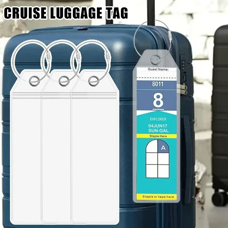 étiquette bagage caoutchouc transparente rose voyage croisière identification anneau métallique inoxydable sécurité bagages transport