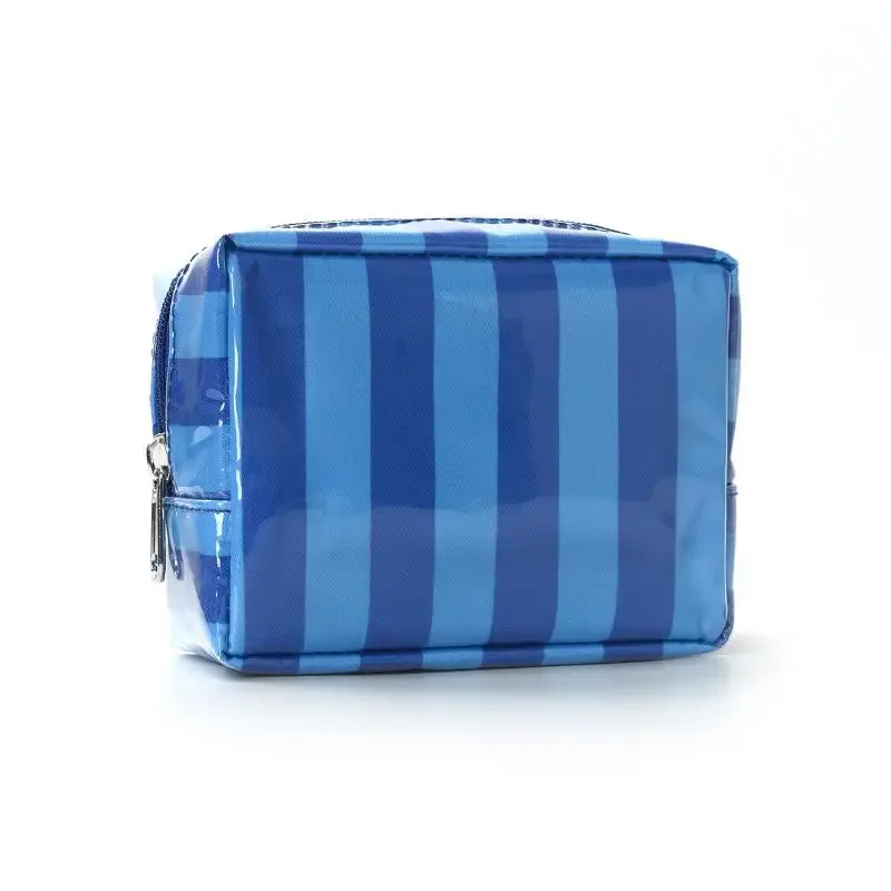 mini trousse de toilette rayée en pvc, trousse de maquillage, trousse de toilette imperméable, étui pour pinceaux de maquillage