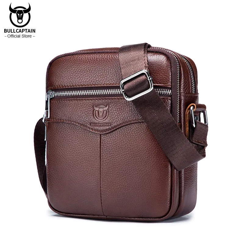 bullcaptain décontracté hommes messager sac à bandoulière de haute qualité matériel lisse poche à glissière en cuir sac à bandoulière pour hommes