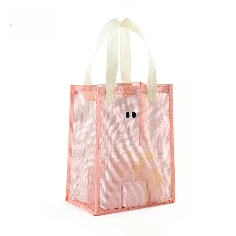 sac de plage en maille à grands yeux de dessin animé, sac de voyage multifonctionnel grande capacité, pochette cosmétique portable, trousse de toilette pour la natation